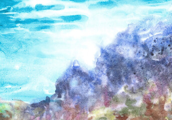 Background with underwater seascape. Watercolor hand drawn. For background for labels, business cards and banners