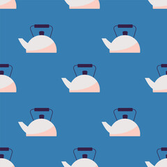 Vector seamless pattern with white kettles on white background. Modern design for fabric and paper, surface textures.