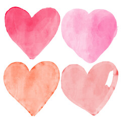 Beautiful hand painted isolated watercolor hearts illustration