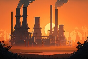 Industrial Landscape, Smoking Factory Pipes, Factory Buildings, Industrial Abstract Generative AI Illustration