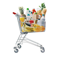 Shopping cart full of groceries