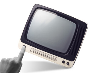 Woman touching a knob on a vintage TV
