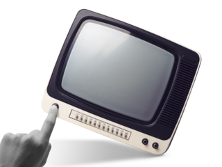 Woman touching a knob on a vintage TV