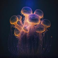 Fantasy Glowing Jellyfish, Underwater Creature, Abstract Jelly Fish, Generative AI Illustration