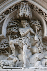 Saint Severin church, Paris. Saint John the baptist tympanum. France.