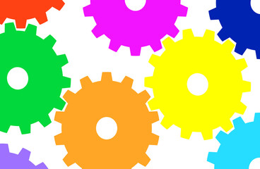 Colorful gears, industrial parts background, eye-catching.