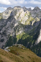 The mountains of the Prokletije National Park in the autumn near the Grebaje Valley of Montenegro. The Accursed Mountains. Albanian Alps.
