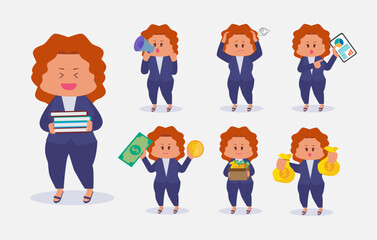 Set of Businesswoman in different poses cartoon vector