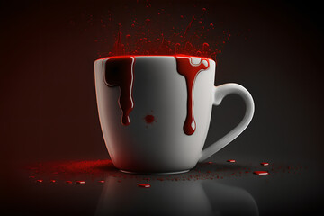 Coffee cup, with poison, the drink of the devil, evil and horror style illustration, close up portrait