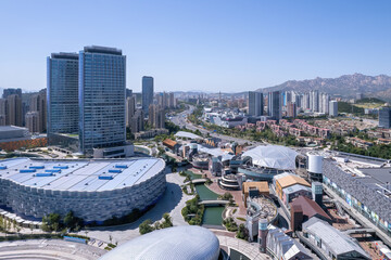 Aerial photography of modern urban architecture scenery in Qingdao, China