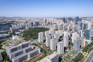 Aerial photography of modern urban architecture scenery in Qingdao, China