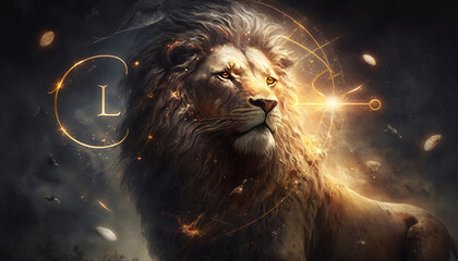 Leo  zodiac sign, with magical light in space