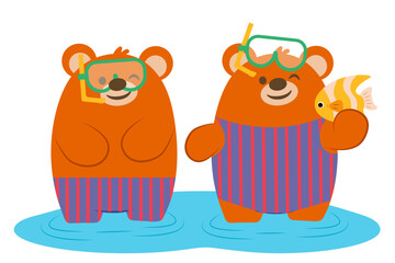 Bear Couple Happily diving in the sea