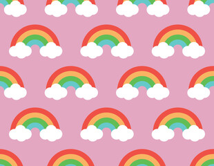 Abstract Cute Rainbows Clouds Seamless Pattern Kid Style Sweet Design Background