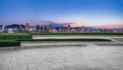Aerial photography of Yantai urban architectural landscape at night