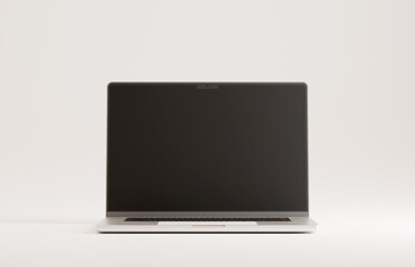 Macbook pro style mockup laptop on blank white studio background. Template empty black screen.