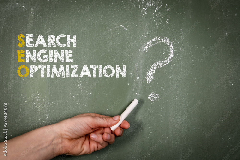 Canvas Prints search engine optimization. question mark on a green chalkboard