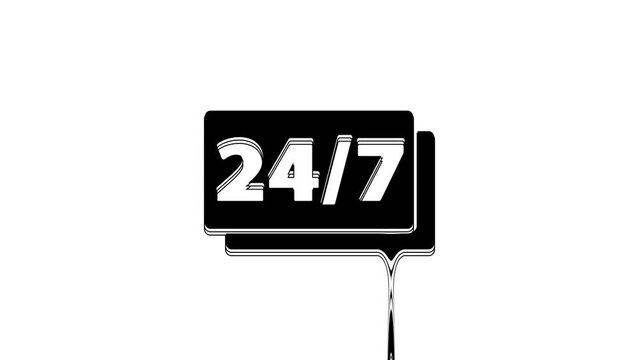 Black Clock 24 hours icon isolated on white background. All day cyclic icon. 24 hours service symbol. 4K Video motion graphic animation