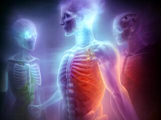 Menschliche Röntgenaufnahmen. Medizin der Zukunft. Futuristisches medizinisches Design - Generative AI