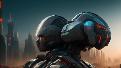 robot android cyborg machine futuristic in the cyberpunk city, digital art style