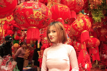 beautiful vietnamese girl going out for Tet holiday