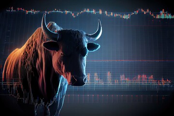 Bull market 3d, Financial and business concept.  Created using artificial intelligence.