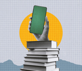 Education conceptual collage with smartphone