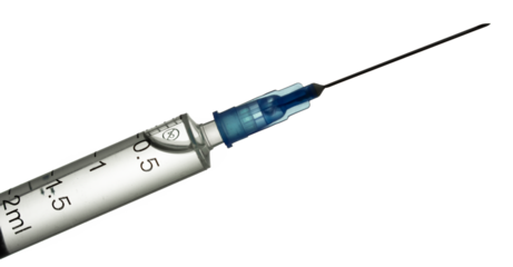 Medical syringe with needle isolated on white background.