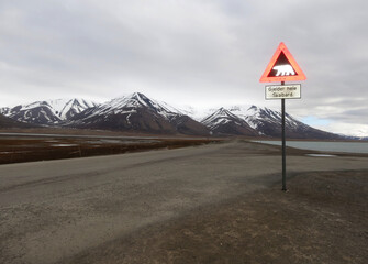 Verkeersbord, Roadsign; Longyearbyen, Spitsbergen