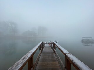 early morning mist on dock