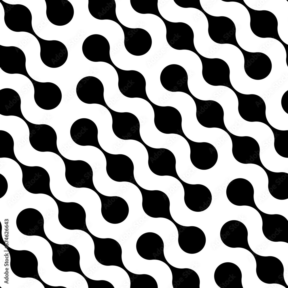Poster circle seamless pattern. repeating black dot on white background. repeated metaball wallpaper. abstr