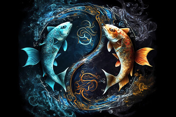 Pisces magical zodiac sign astrology. Generative ai design.