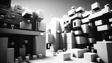 Black white contrast, Futuristic Cubes, design of future city abstract background 4K