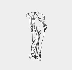 Hand drawn vector abstract outline,graphic,line art greek ancient sculpture statue line art modern drawing.Antique classic statues in trendy bohemian style,outline design concept.Antique statue logo.