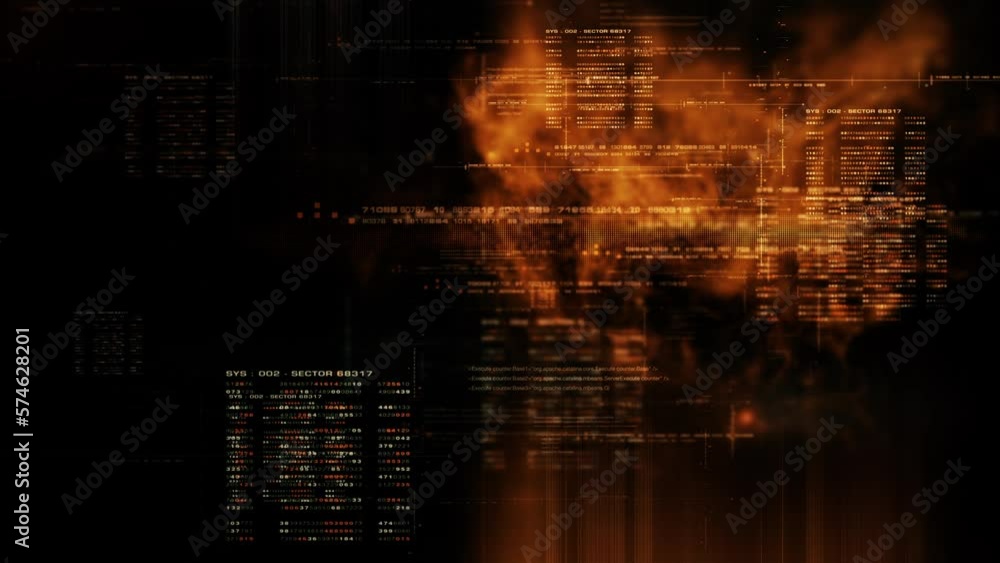 Fototapete Futuristic abstract de-focus data matrix, meta, metaverse, telemetry and encrypt numbers display with particles simulation in cyber space environment for head up display background