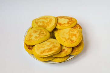 Flour pancakes on a white plate. Ukrainian national dish