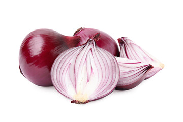 Ripe fresh red onions isolated on white