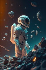 Astronaut Among the Asteroids
