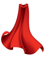 Superhero red cape in front view. Scarlet fabric silk cloak. Mantle costume or cover cartoon  illustration