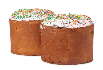 Traditional Easter cakes with sprinkles isolated on white