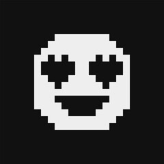 Smile with heart eyes icon. Cartoon character. Pixel art style. 1-bit style. Isolated abstract vector illustration.