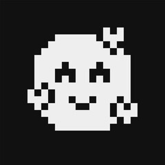 Smiling face with hearts,  smiling emoticon, emoji, smiley. Pixel art style. Funny cartoon character. Web icon. Facial expression. 1-bit style. Isolated abstract vector.