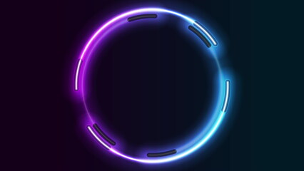 Abstract blue ultraviolet neon circles frame from fluorescent lamps