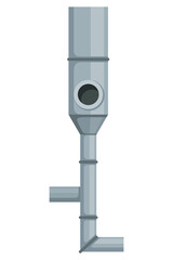 Ventilation pipe. Vent system element. Isolated cartoon part. Air system, steel pipe detail constructor on white background