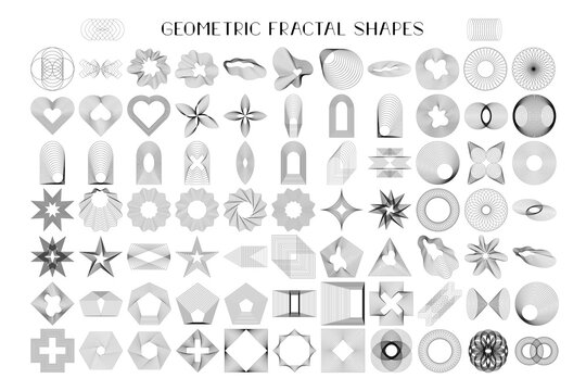 Geometric fractal set of shapes and forms. Modern abstract line elements for design