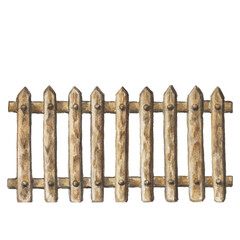 Hand drawn rustic wooden fence watercolor illustration