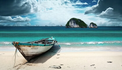 Fototapeta na wymiar Beech View with boat on Thailand
