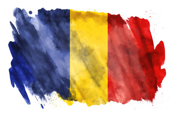 Romania Flag Expressive Watercolor Painted With an Explosion of Color, Movement and Artistic Flair