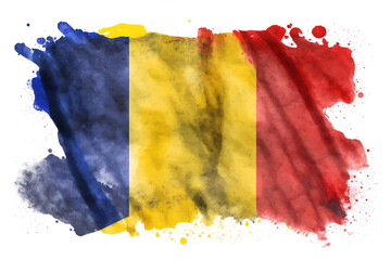 Romania Flag Expressive Watercolor Painted With an Explosion of Color, Movement and Artistic Flair