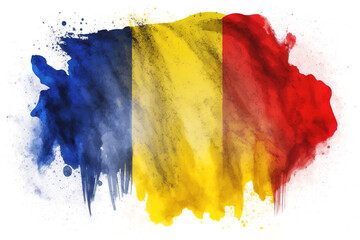Romania Flag Expressive Watercolor Painted With an Explosion of Color, Movement and Artistic Flair